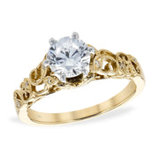 Vintage Inspired 14K Yellow Gold Diamond Scroll Semi-Mount Engagement Ring