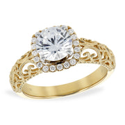 14K Yellow Gold Diamond Cushion Halo Semi-Mount Engagement Ring