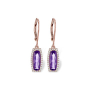14K Rose Gold Fancy Purple Amethyst & Diamond Halo Earrings