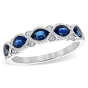 Vintage-Inspired 14K White Gold Marquise-Cut Sapphire & Diamond Wedding Band