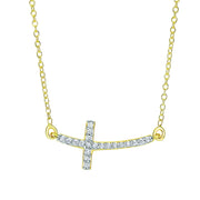 14K Yellow Gold .12 Carat Diamond Side Cross Necklace