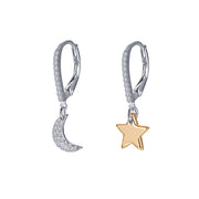 Sterling Silver Leverback Moon & Star Earrings