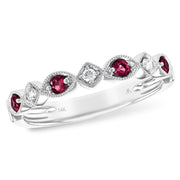 14K White Gold Ruby & Diamond Stackable Wedding Band