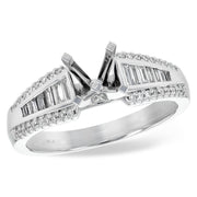 14K White Gold Baguette & Round Diamond Semi-Mount Engagement Ring