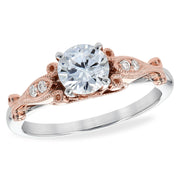Vintage Inspired 14K White & Rose Gold Diamond Semi-Mount Engagement Ring