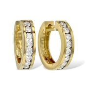 14K Yellow Gold 1.00 Carat Channel Set Diamond Huggie Hoop Earrings