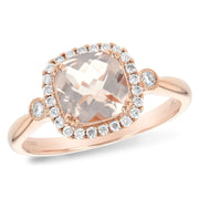 14K Rose Gold Cushion Morganite & Diamond Halo Ring