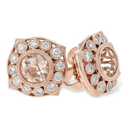 Vintage-Inspired 14K Rose Gold Morganite & Diamond Halo Earrings