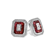 Vintage-Inspired 14K White Gold Ruby & Diamond Halo Earrings