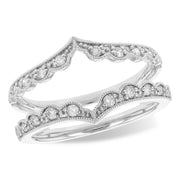 Vintage-Inspired 14K White Gold Scalloped Diamond Engagement Ring Guard