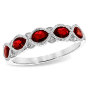 Vintage-Inspired 14K White Gold Marquise Ruby & Diamond Anniversary Band