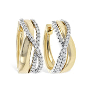 14K Yellow Textured Gold Crossover Diamond earrings