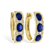 14K White Gold Sapphire & Diamond Hoop Earrings