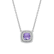 Sterling Silver Genuine Amethyst Halo Necklace