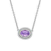 Sterling Silver Genuine Amethyst Halo Necklace