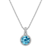 Sterling Silver Genuine Blue Topaz Halo Necklace