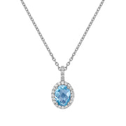 Sterling Silver Genuine Blue Topaz Halo Necklace