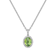 Sterling Silver Genuine Peridot Halo Necklace