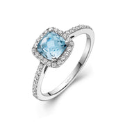 Sterling Silver Genuine Blue Topaz Halo Ring