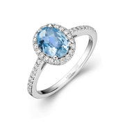 Sterling Silver Genuine Blue Topaz Halo Ring