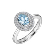 Sterling Silver Genuine Blue Topaz Double Halo Ring