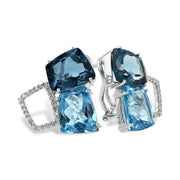 Geometric 14K White Gold Blue Topaz & Diamond Earrings
