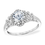 Vintage Inspired 14K White Gold Floral Diamond Halo Semi-Mount Engagement Ring