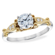 Vintage Inspired 14K White & Yellow Gold Diamond Semi-Mount Engagement Ring