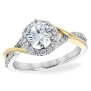 14K Two-Tone Gold Crossover Diamond Halo Semi-Mount Engagement Ring