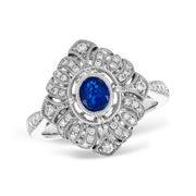 Vintage-Inspired 14K White Gold Oval Sapphire & Diamond Ring