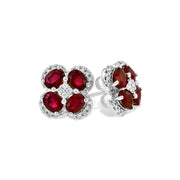 14K White Gold Ruby & Diamond Clover Earrings