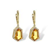 14K Yellow Gold Fancy Cut Citrine & Diamond Drop Halo Earrings