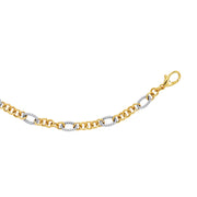 14K Two-Tone Gold Alternating Twisted Oval Rope Link Chain Necklace