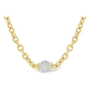 14K Yellow Gold Diamond Cluster Ball & Textured Link Necklace