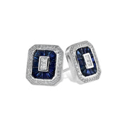Art-Deco Inspired 14K White Gold Sapphire Diamond Halo Earrings