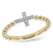 14K Two-Tone Gold Diamond Cross & Bead Ring