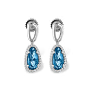 14K White Gold Fancy Cut London Blue Topaz & Diamond Halo Earrings
