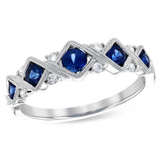14K White Gold Sapphire & Diamond Band Ring