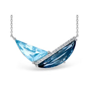 14K White Gold Fantasy Blue Topaz & Diamond Bar Necklace