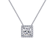 Sterling Silver Princess-Cut Halo Necklace