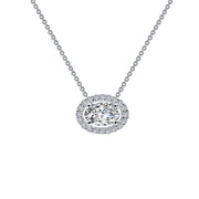 Sterling Silver 0.63 Carat Oval Halo Necklace