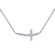 Sterling Silver Sideways Curved Cross Necklace