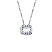 Sterling Silver Emerald-Cut Halo Necklace