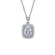 Sterling Silver Cushion-Cut Halo Necklace