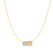 14K Tri-Color Gold Diamond Cut 3 Ring Necklace
