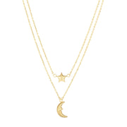 14K Yellow Gold Moon & Star Multi-Strand Necklace