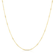 14K Yellow Gold 1.2mm Diamond Cut Bar Station Saturn Chain Necklace