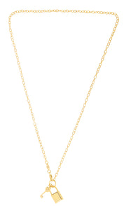 14K Yellow Gold Lock & Key (Forever) Necklace