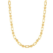 14K Yellow Gold Diamond Cut Elongated Oval Link Chain Necklace