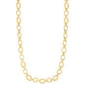 14K Yellow Gold Oval & Diamond Cut Link Chain Necklace